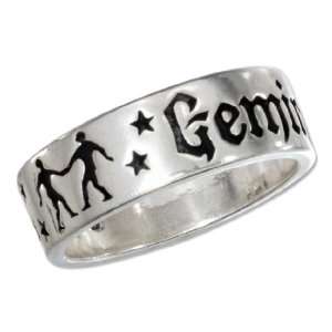  Sterling Silver Gemini Zodiac Band Ring Jewelry