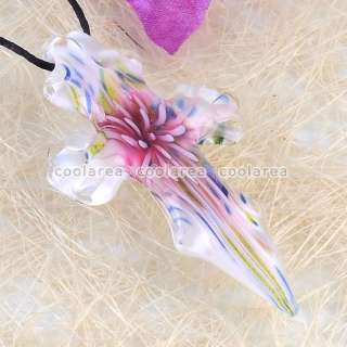Vintage 7/colors Flower Colored Foil Lampwork Glass Cross Bead Pendant 