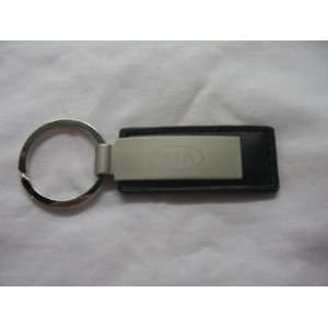   Black Leather Rectangular Keychain Wide Silver Metal Cover Automotive