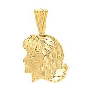  14K Gold Diamond Cut Girl Head Charm Jewelry