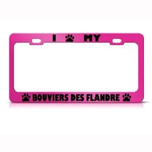  Bouviers Des Flandre Dog Pink Metal License Plate Frame 
