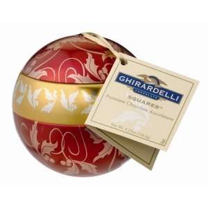 Ghirardelli Chocolate Red Christmas Ornament Ball Gift Tin with 