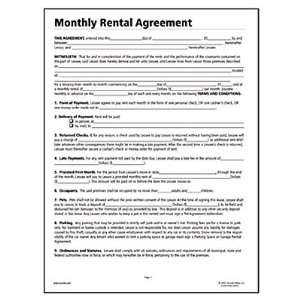  Monthly Rental Agreement Real Estate Forms   11 x 8 1/2, 4 