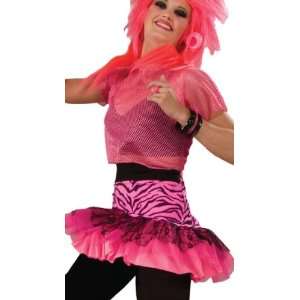  80s Neon Pink Zebra Fancy Dress Ra Ra Skirt & Mesh Top 