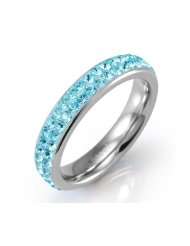 Chuvora 316L Stainless Steel Pave Aqua Blue Crystal Eternity Band Ring 