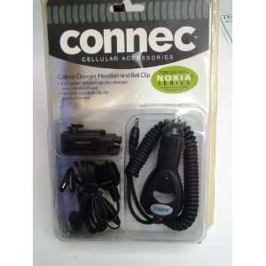  Connec Cellular Car Charger, Earpiece & Belt Clip Kit 