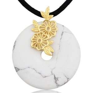   Gold Over Sterling Silver and Howlite Floral Fashion Forward Pendant