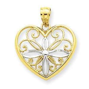  14k and Rhodium D/C Heart Pendant Jewelry