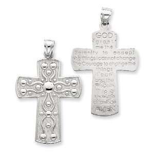 14kt White Gold 1 3/16in Cross with Serenity Prayer 