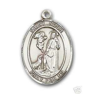  Sterling Silver St. Saint Roch Medal Oval Pendant Necklace 