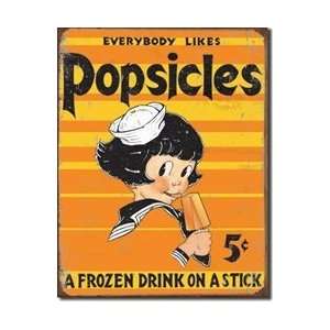 Popsicles Everybody Likes 5 Cents Distressed Retro Vintage Tin Sign 