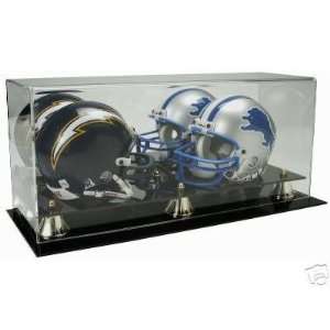 Deluxe Acrylic Double Mini Helmet Display Case with Gold Risers and 