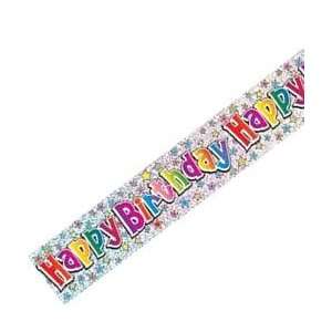  HOLOGRAPHIC HAPPY BIRTHDAY STAR BANNER SILVER AND 