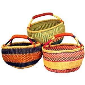  Bolga Baskets International Small Market Basket w/ Leather 