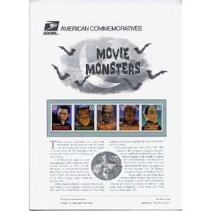 USPS American Commemorative Stamp Panel #525 Movie Monsters (Dracula 