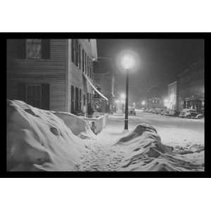 Snowy Night in Woodstock, Vermont   12x18 Framed Print in Gold Frame 