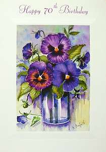 Purple Pansies Vase 70 Years Happy 70th Birthday Greeting Card 