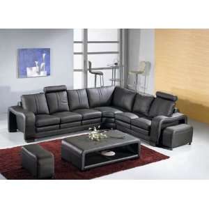     VIG  EV 3330   Modern Black Leather Sectional Sofa