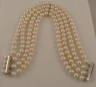 CLASSY Estate 4 Strand 5mm Cultured Pearl 14k White Gold Bracelet 