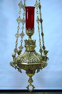   REFINISHED ANTIQUE SOLID BRASS SANCTUARY LAMP (CHALICE CHURCH CO