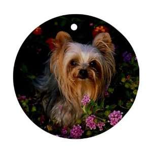Yorkie puppy Ornament round porcelain Christmas Great Gift Idea
