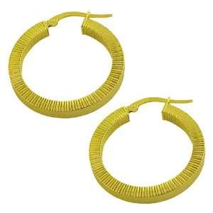  14 Karat Yellow Gold 3x27 mm Textured Flat Hoop Earrings 