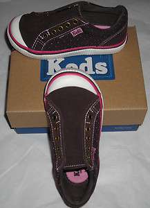 Keds NIB Girls Zoe So Laceless Brown & Pink Tennis Shoes 10 Medium 