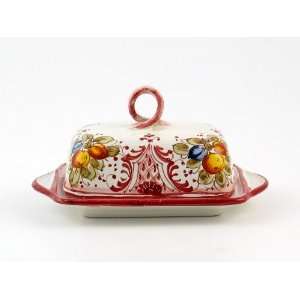  Hand Painted Italian Ceramic Butter Dish with Lid Frutta 