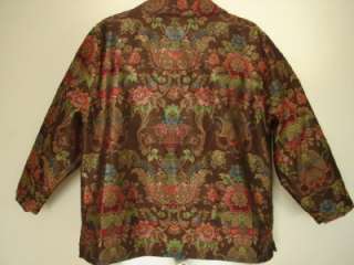 Brown Gold Pink Paisley Floral Tapestry Jacket Coat 1X Plus Charity 