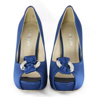   bridal blue satin peep toe buckle platform heels pumps shoes sz  