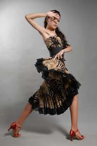 woman ballroom latin dance dress flamingo waltz tango one shoulder 