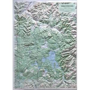  YELLOWSTONE NATIONAL PARK Raised Relief Map with Oak Wood 