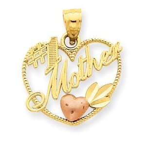  14k Yellow Rose Gold Number 1 Mother in Heart Frame 