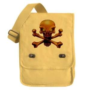   Field Bag Yellow Skull and Crossbones with Green Eyes 