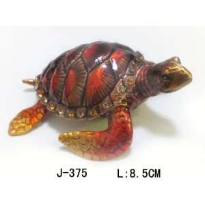 Brown Red Sea Turtle With Amber Stones Jewelry Trinket Box 1.5in H 