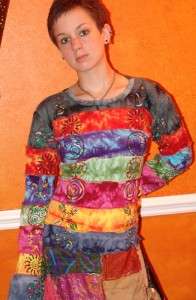 100% ribbed cotton colorful tie dye hand painted patchwork top