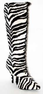 sexy knee lace up boots zebra faux fur print made USA  
