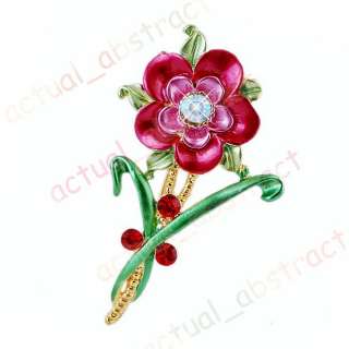 Free floral Brooch pin W Czech rhinestone&alloy 6pcs  