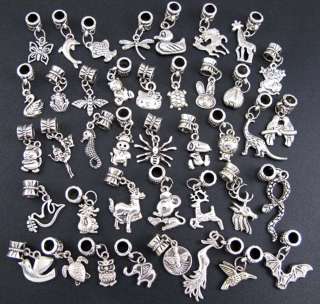 Mix Style 40pcs Tibetan Silver Animal Charms Beads Fit European 