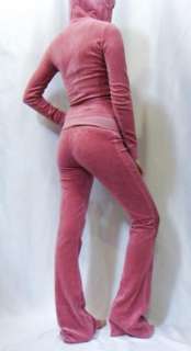 NWT Juicy Couture Crystal J Charm English Rose Velour Hoodie Pant 