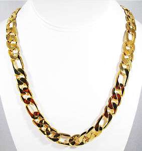 30 INCH 14K GOLD OVERLAY FIGARO CHAIN NECKLACE 12MM  