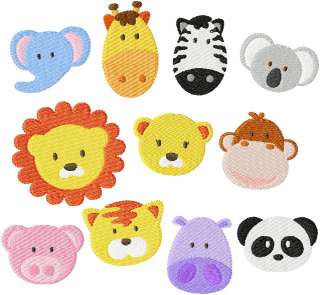 Zoo Jungle Wild Animal Faces Animals Embroidery Designs  