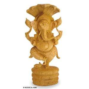  Wood sculpture, Ganesha with a Cobra