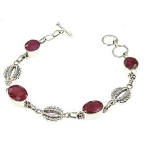   Sterling Silver SYNTHETIC RUBY Bracelet, 7.63 8.25, 19.5g Jewelry
