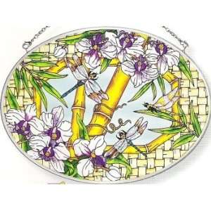 Amia 6391 Oval Suncatcher with Dragonfly Design, Hand Painted Glass, 6 