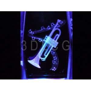  Trumpet Musical Instrument 3D Laser Etched Crystal FREE 