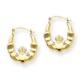 14k Yellow Gold Small Hoop Claddagh Earrings  
