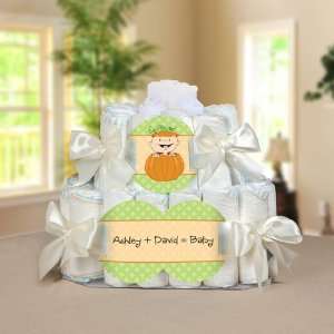   Caucasian Personalized Square   2 Tier Diaper Cake   Baby Shower Gift