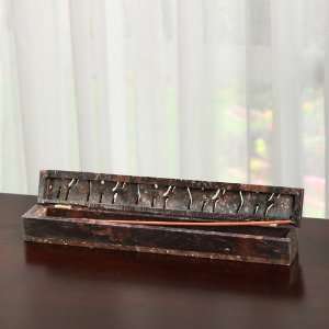 Brown Soapstone Covered Coffin Box Stick & Cone Incense Burner / ash 