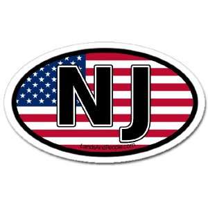  New Jersey NJ and US Flag Car Bumper Sticker Decal Oval 
